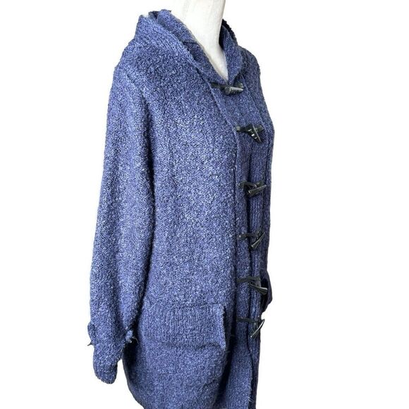 Gretchen Scott Boucle Stadium Coat Blue Pockets Hood Toggle Buttons Size Large - Picture 3 of 8